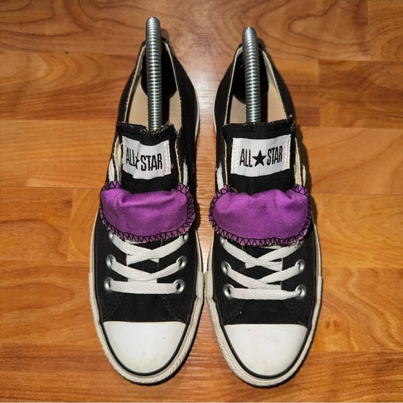 Converse All Star Double Tongue Low Top Sneakers 530236F Black Purple Women's 7 - Picture 4 of 10